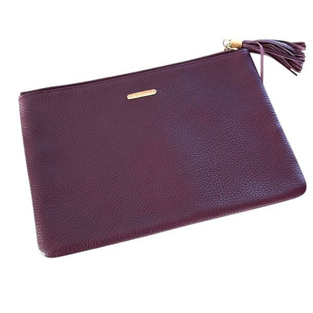 GiGi New York Womens Pebbled Leather Zip Rectangular Clutch Handbag Wine